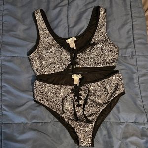 Sequin set- crop top and booty shorts